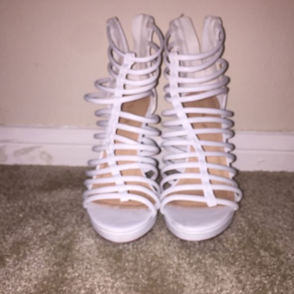 Strappy White Stiletto Open-Toe Heels